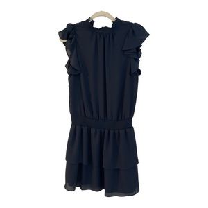 NWT 1. STATE  Mock Neck Smocked Blouson Ruffle Sleeveless Mini Dress S Navy